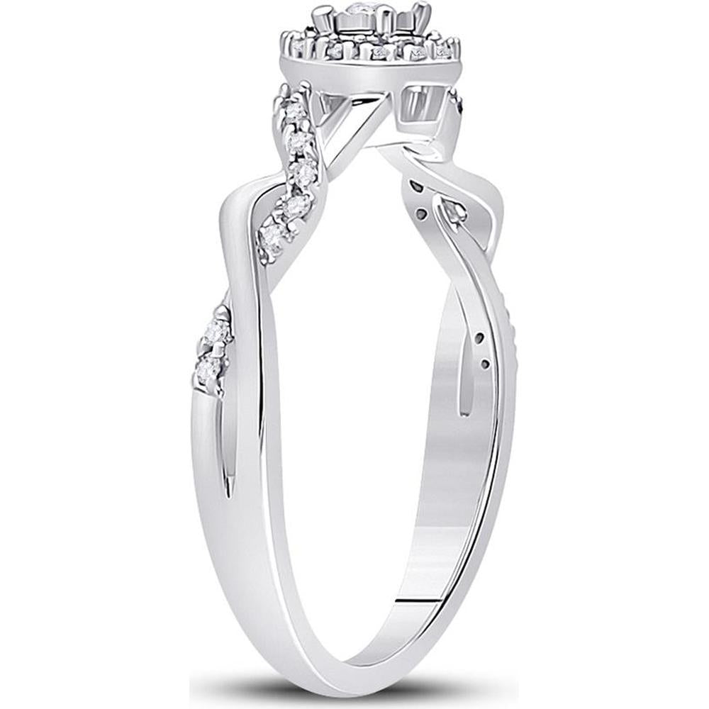 GND 10K White Gold Round Diamond Solitaire Twist Woven Promise Ring - 1/6 Total Carat Weight
