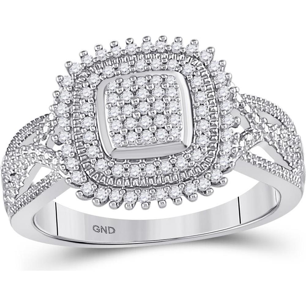 GND 10K White Gold Round Diamond Square Cluster Halo Ring - 1/4 Total Carat Weight