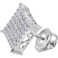 GND 10K White Gold Round Diamond Square Cluster Stud Earrings - 0.74 Carat Total Diamond Weight