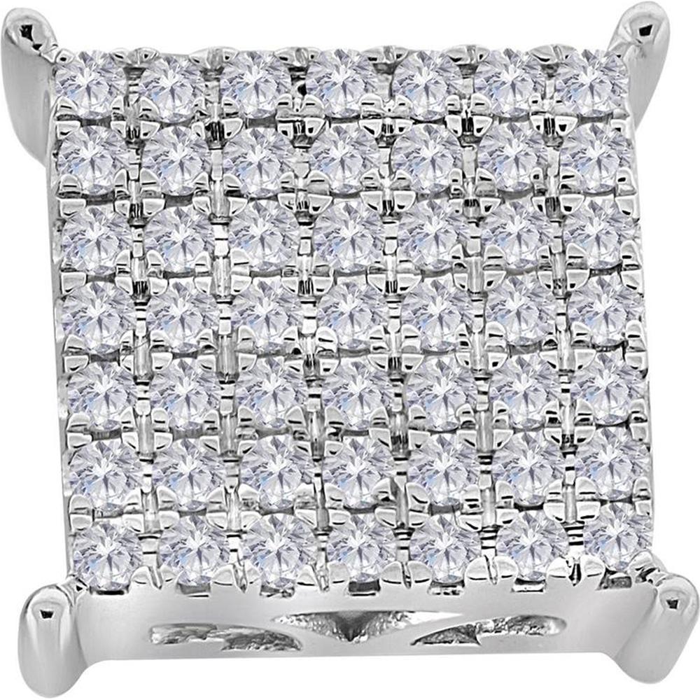 GND 10K White Gold Round Diamond Square Cluster Stud Earrings - 0.74 Carat Total Diamond Weight