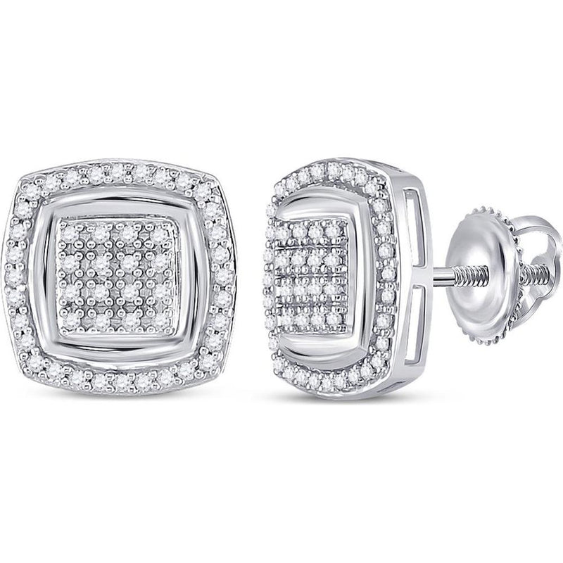 GND 10K White Gold Round Diamond Square Halo Stud Earrings - 0.25 Carat Total Diamond Weight