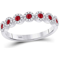 GND 10K White Gold Round Ruby Circle Stackable Band Ring with Bezel-Set Rubies and Prong-Set Diamonds - 0.25 Carat Ruby, 0.21 Carat Diamond
