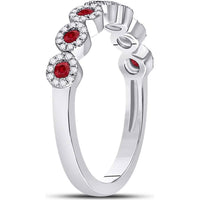 GND 10K White Gold Round Ruby Circle Stackable Band Ring with Bezel-Set Rubies and Prong-Set Diamonds - 0.25 Carat Ruby, 0.21 Carat Diamond