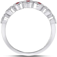 GND 10K White Gold Round Ruby Circle Stackable Band Ring with Bezel-Set Rubies and Prong-Set Diamonds - 0.25 Carat Ruby, 0.21 Carat Diamond