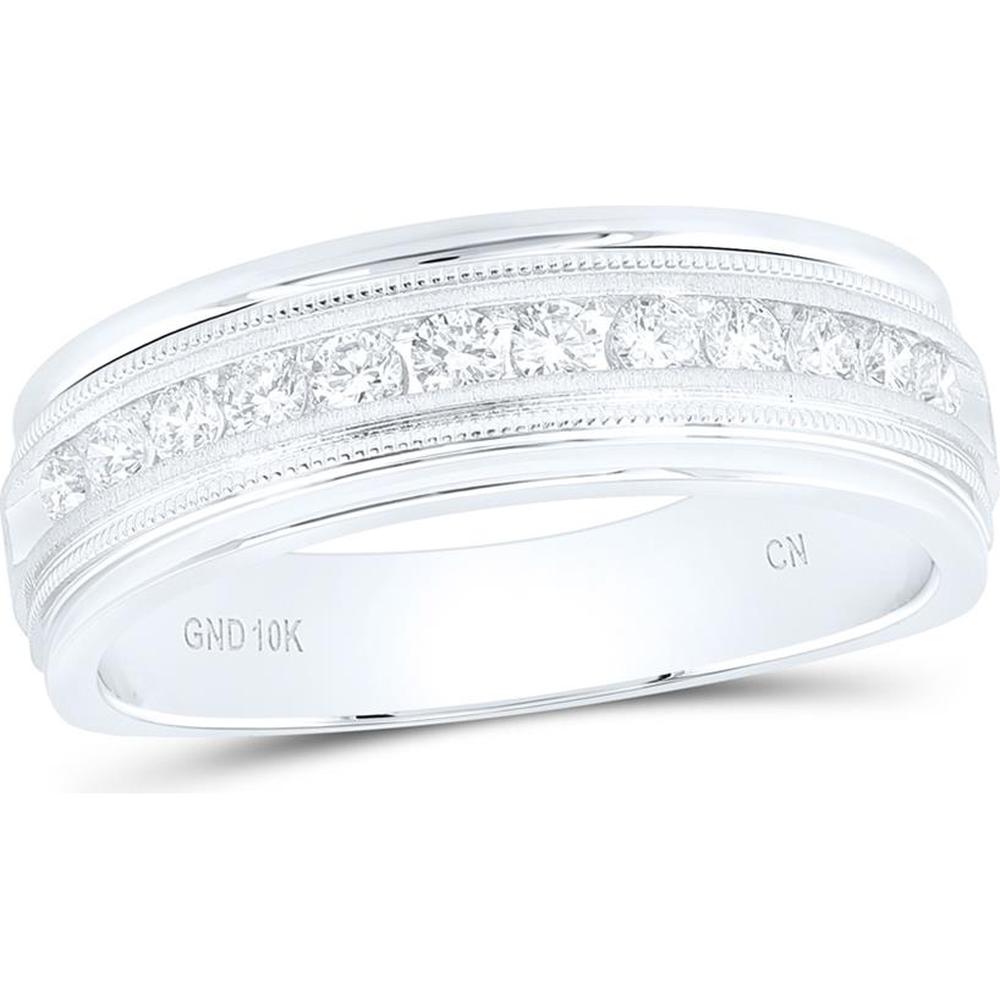 GND 10K White Gold Single Row Channel-Set Round Diamond Wedding Band - 1/2 Carat Total Diamond Weight