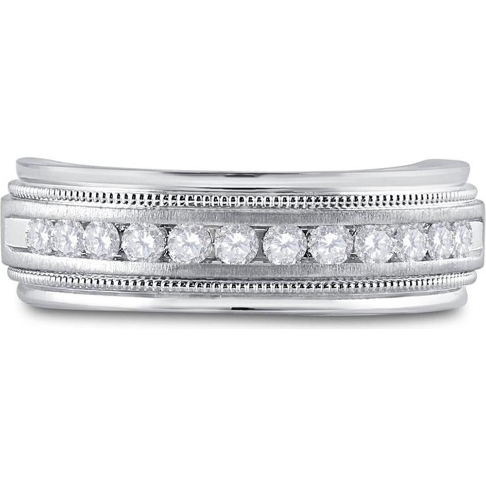 GND 10K White Gold Single Row Channel-Set Round Diamond Wedding Band - 1/2 Carat Total Diamond Weight