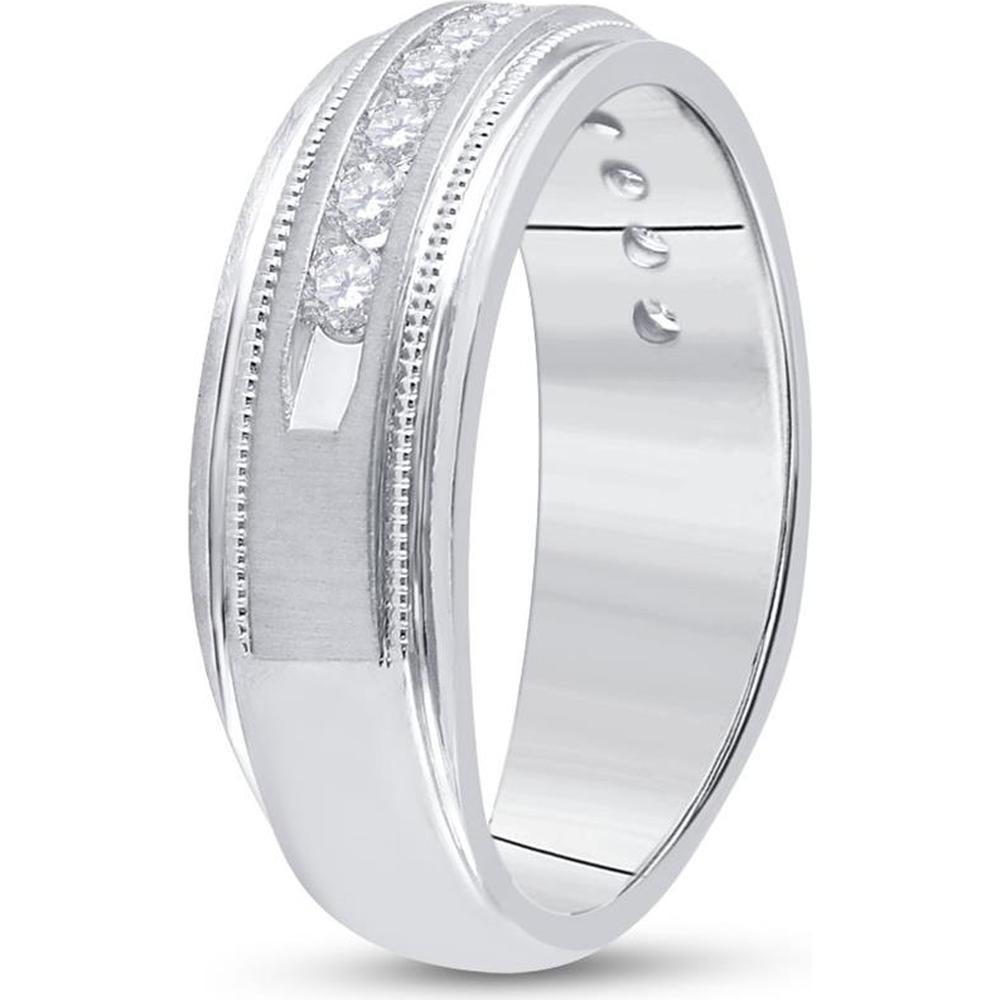 GND 10K White Gold Single Row Channel-Set Round Diamond Wedding Band - 1/2 Carat Total Diamond Weight