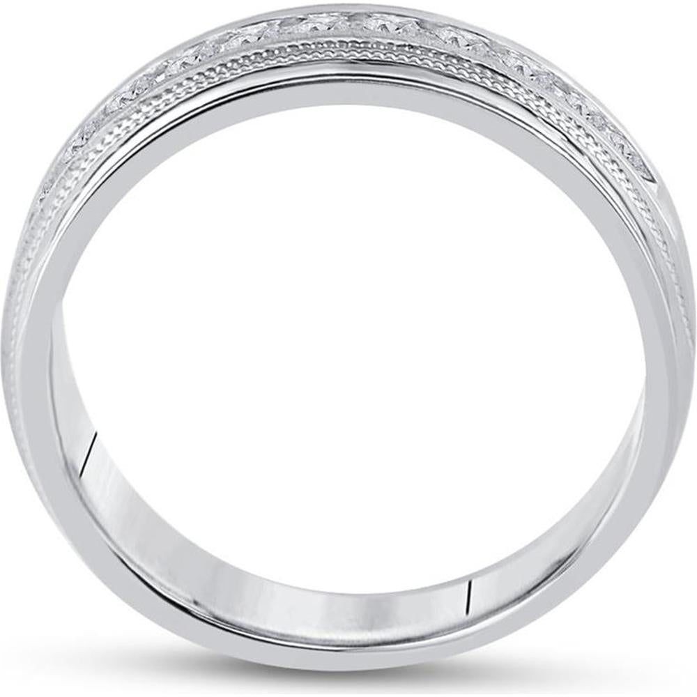 GND 10K White Gold Single Row Channel-Set Round Diamond Wedding Band - 1/2 Carat Total Diamond Weight
