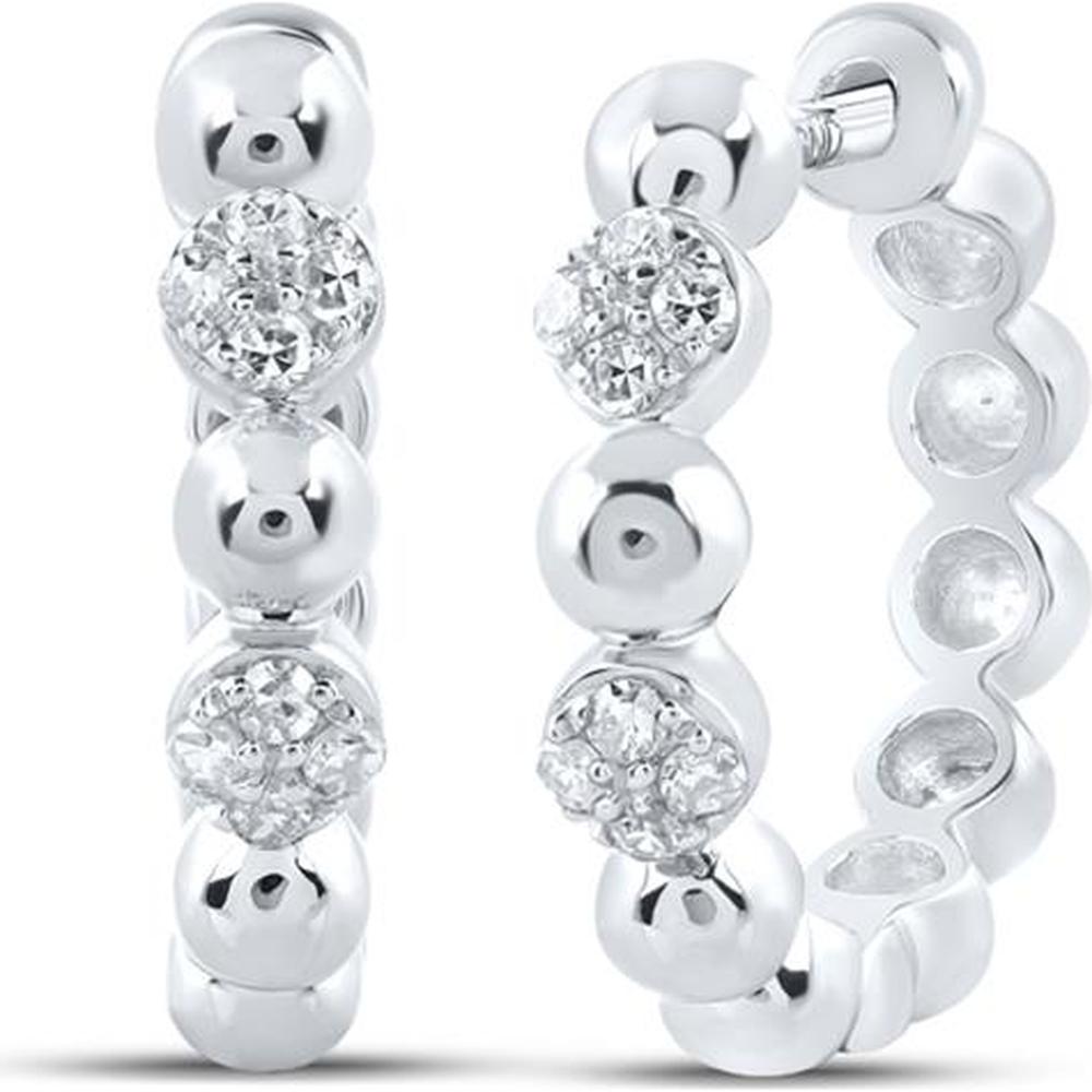 GND 10K White Gold Small Hoop Earrings with Prong-Set Round Diamonds - 0.10 Carat Total Diamond Weight