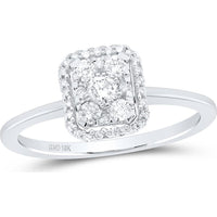 GND 10K White Gold Square Cluster Ring with Prong-Set Round Diamonds - 1/3 Carat Total Diamond Weight
