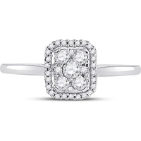 GND 10K White Gold Square Cluster Ring with Prong-Set Round Diamonds - 1/3 Carat Total Diamond Weight
