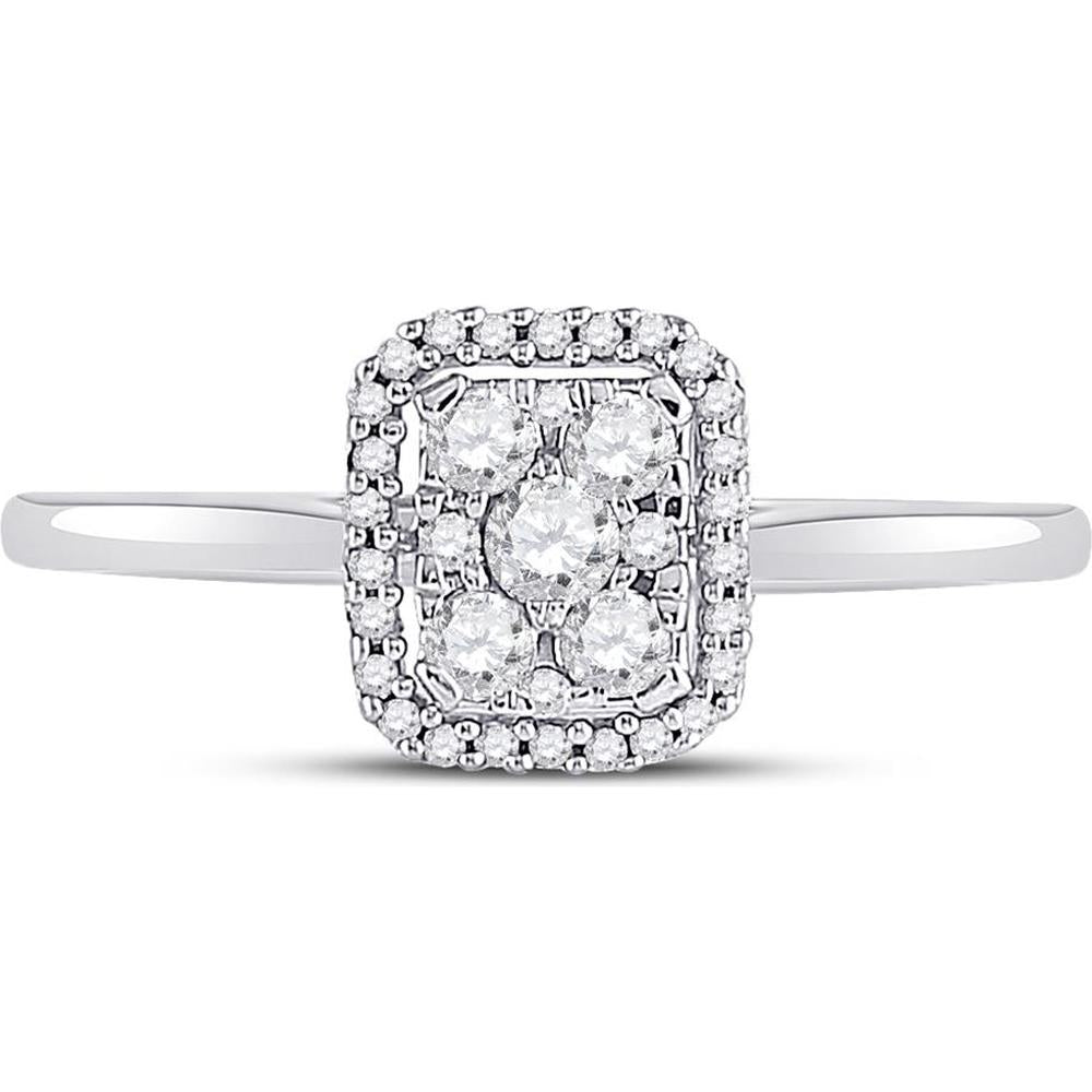 GND 10K White Gold Square Cluster Ring with Prong-Set Round Diamonds - 1/3 Carat Total Diamond Weight