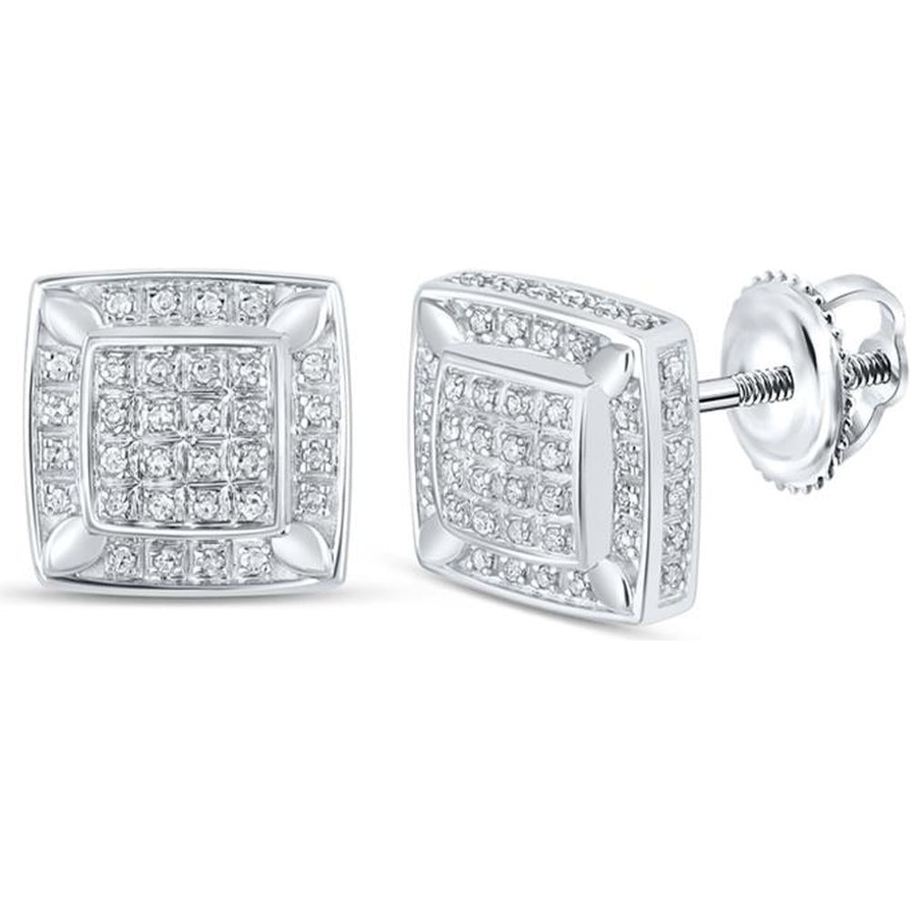 GND 10K White Gold Square Pave-Set Round Diamond Earrings - 1/3 Carat Total Diamond Weight