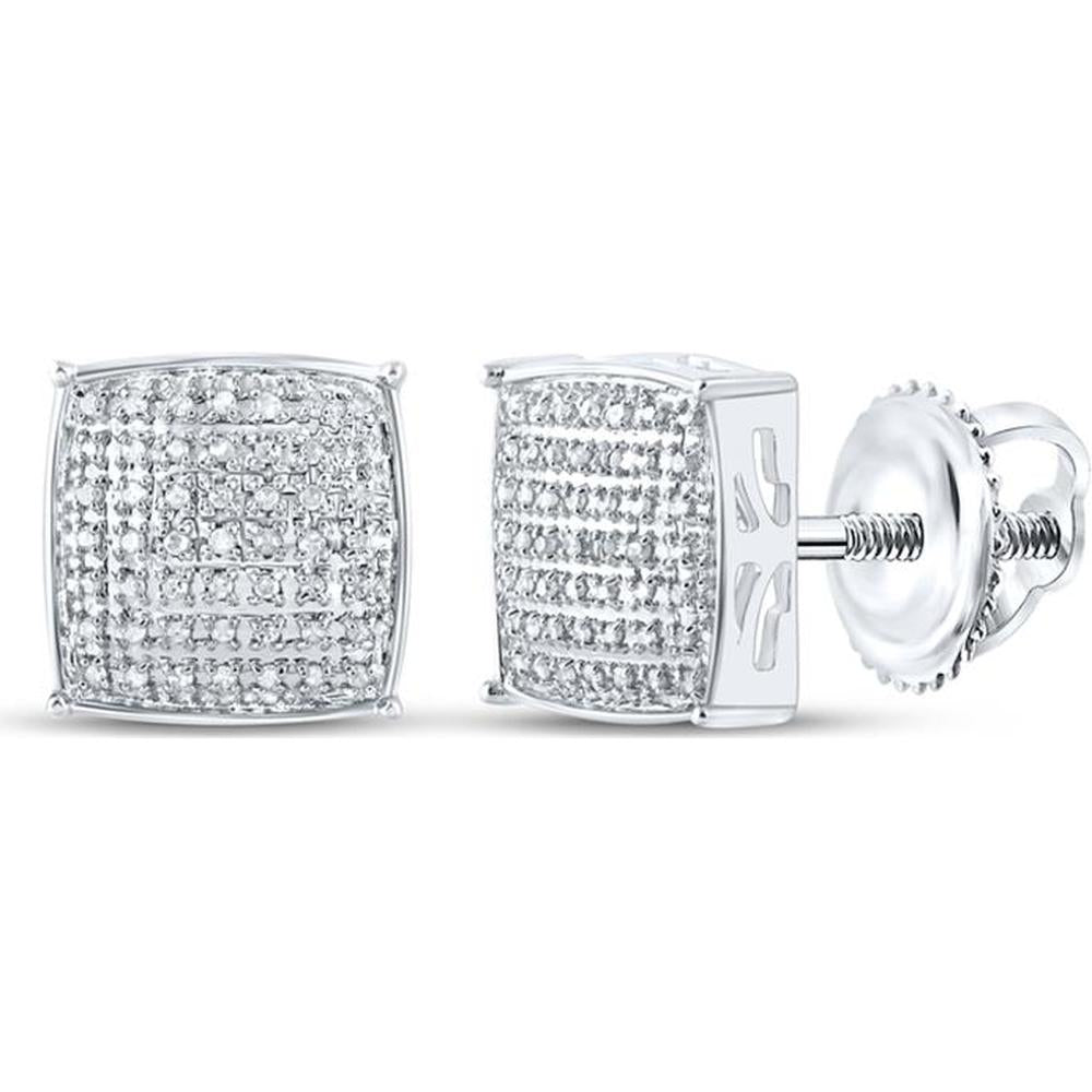 GND 10K White Gold Square Stud Earrings with Pave-Set Round Diamonds - 1/3 Carat Total Diamond Weight