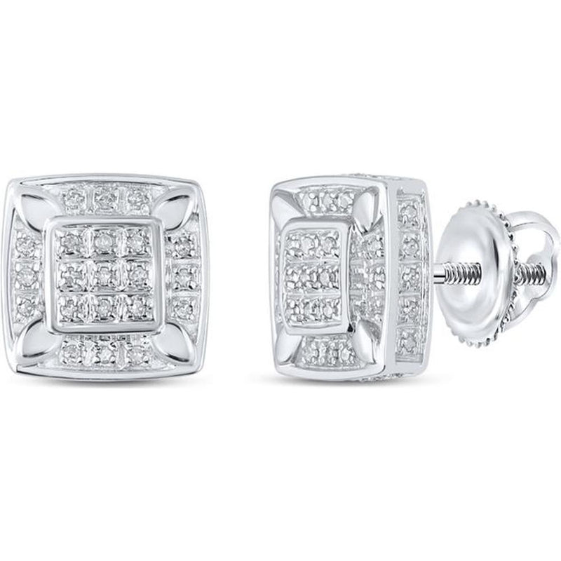 GND 10K White Gold Square Stud Earrings with Pave-Set Round Diamonds - 1/4 Total Carat Weight