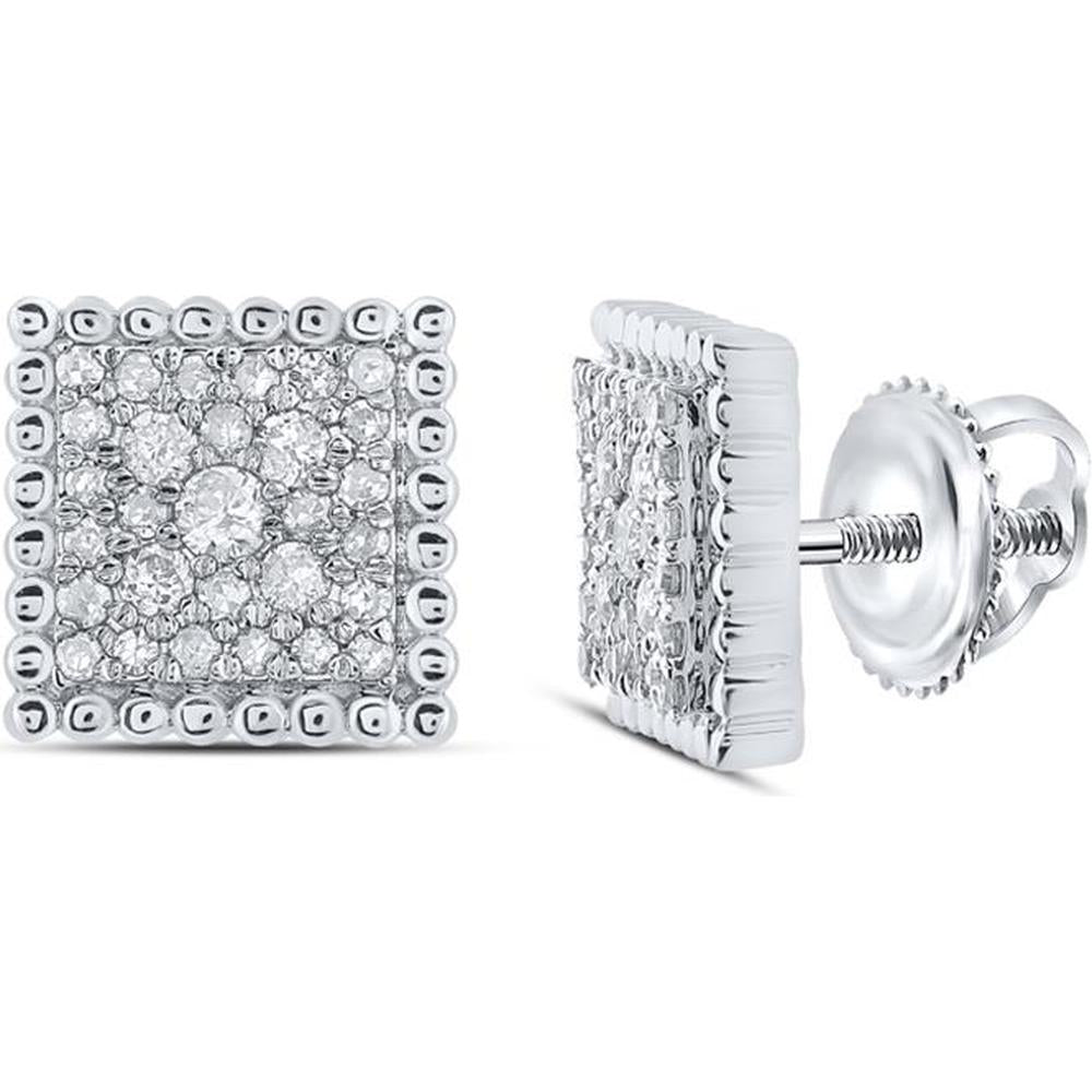 GND 10K White Gold Square Stud Earrings with Prong-Set Round Diamonds - 0.25 Carat Total Diamond Weight