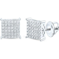 GND 10K White Gold Square Stud Earrings with Prong-Set Round Diamonds - 0.50 Carat Total Diamond Weight