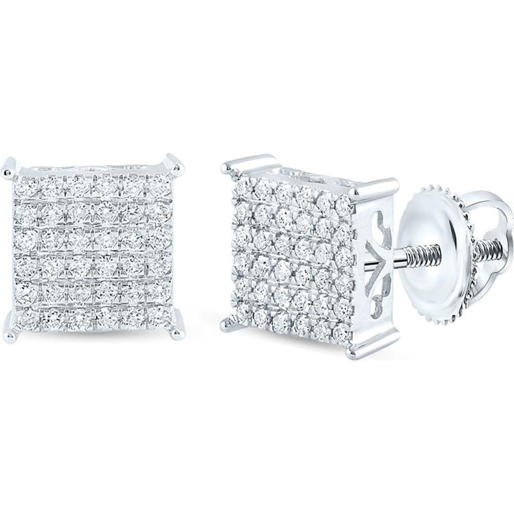 GND 10K White Gold Square Stud Earrings with Prong-Set Round Diamonds - 0.50 Carat Total Diamond Weight