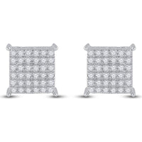 GND 10K White Gold Square Stud Earrings with Prong-Set Round Diamonds - 0.50 Carat Total Diamond Weight