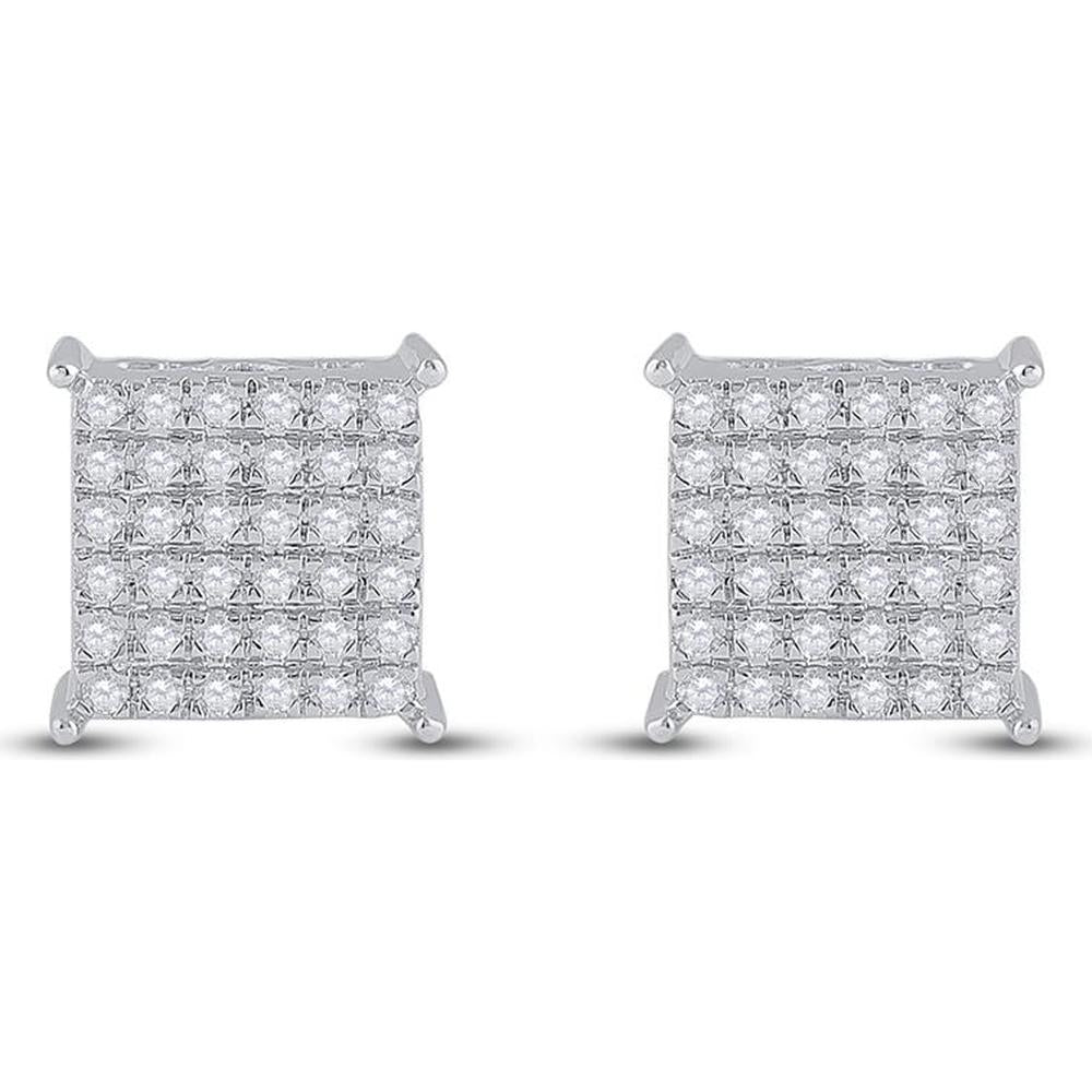 GND 10K White Gold Square Stud Earrings with Prong-Set Round Diamonds - 0.50 Carat Total Diamond Weight