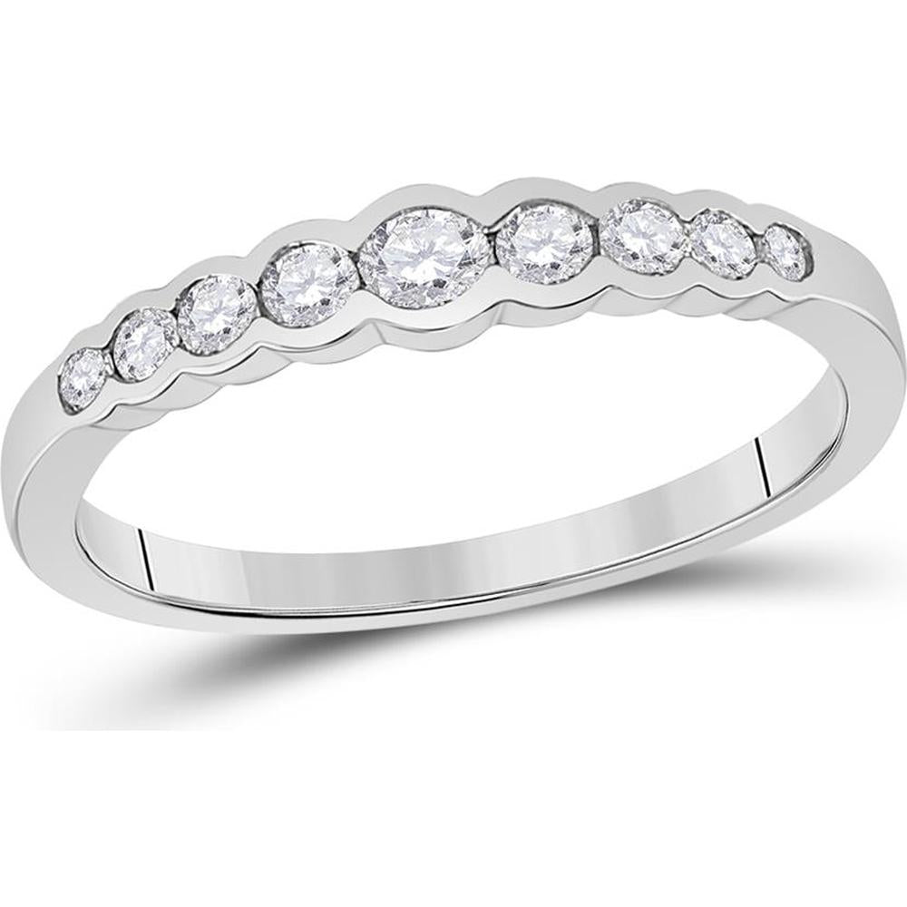 GND 10K White Gold Stackable Band Ring with Bezel-Set Round Diamonds - 1/3 Total Carat Weight