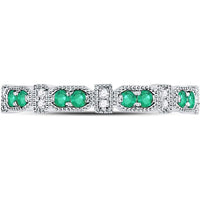 GND 10K White Gold Stackable Band Ring with Pave-Set Round Emeralds and Diamonds - 0.24 Carat Total Gemstone Weight
