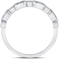 GND 10K White Gold Stackable Band Ring with Pave-Set Round Emeralds and Diamonds - 0.24 Carat Total Gemstone Weight