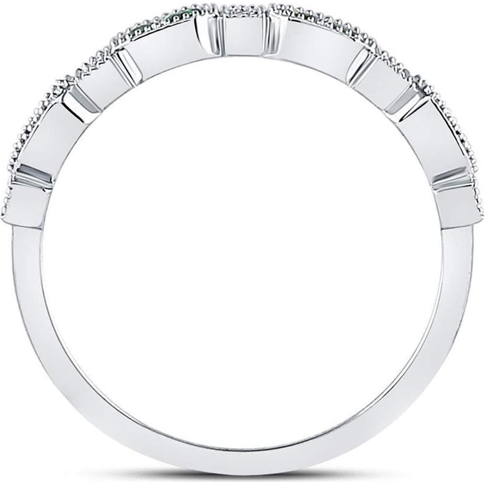 GND 10K White Gold Stackable Band Ring with Pave-Set Round Emeralds and Diamonds - 0.24 Carat Total Gemstone Weight