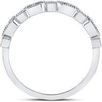 GND 10K White Gold Stackable Band Ring with Pave-Set Round Emeralds and Diamonds - 0.24 Carat Total Gemstone Weight