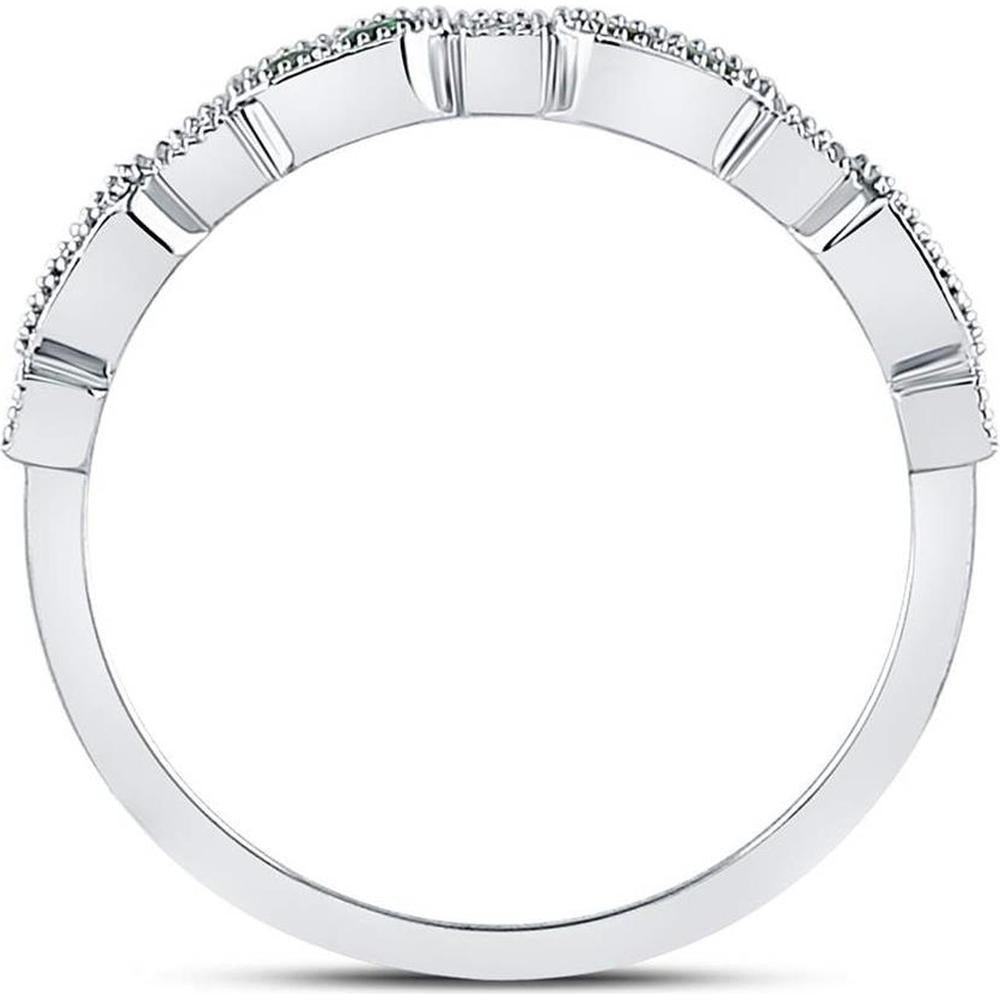 GND 10K White Gold Stackable Band Ring with Pave-Set Round Emeralds and Diamonds - 0.24 Carat Total Gemstone Weight