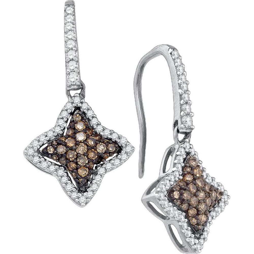 GND 10K White Gold Star Dangle Earrings with Pave-Set Brown Diamonds and Prong-Set White Diamonds - 5/8 Total Carat Weight