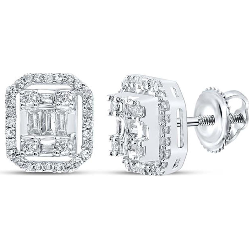 GND 10K White Gold Stud Earrings with Channel-Set Baguette and Round Diamonds - 0.50 Carat Total Diamond Weight