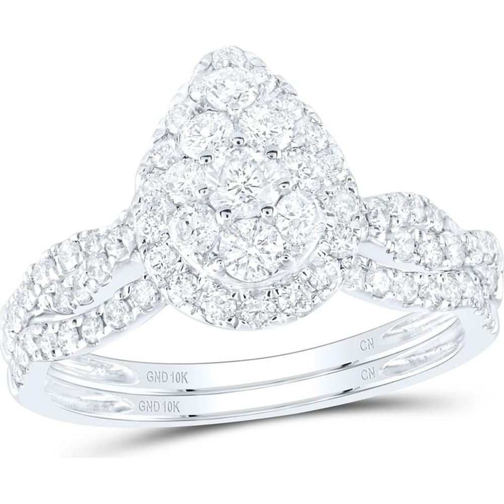 GND 10K White Gold Teardrop Bridal Set with Prong-Set Round Diamonds - 1.01 Carat Total Diamond Weight