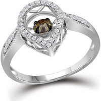 GND 10K White Gold Teardrop Moving Solitaire Ring with Round Diamonds - 3/8 Total Carat Weight