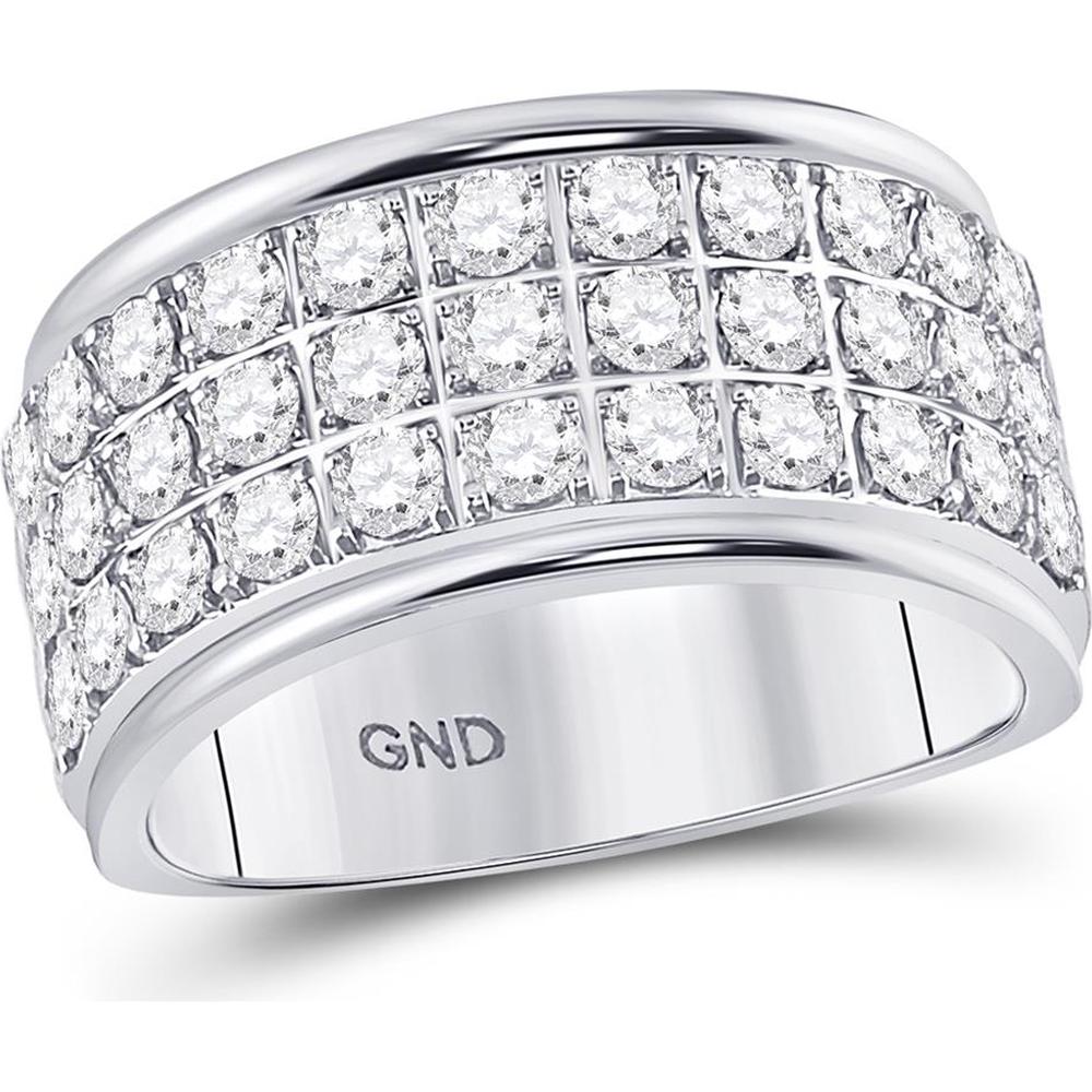 GND 10K White Gold Triple Row Round Diamond Band Ring - 1.50 Carat Total Diamond Weight