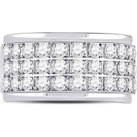 GND 10K White Gold Triple Row Round Diamond Band Ring - 1.50 Carat Total Diamond Weight