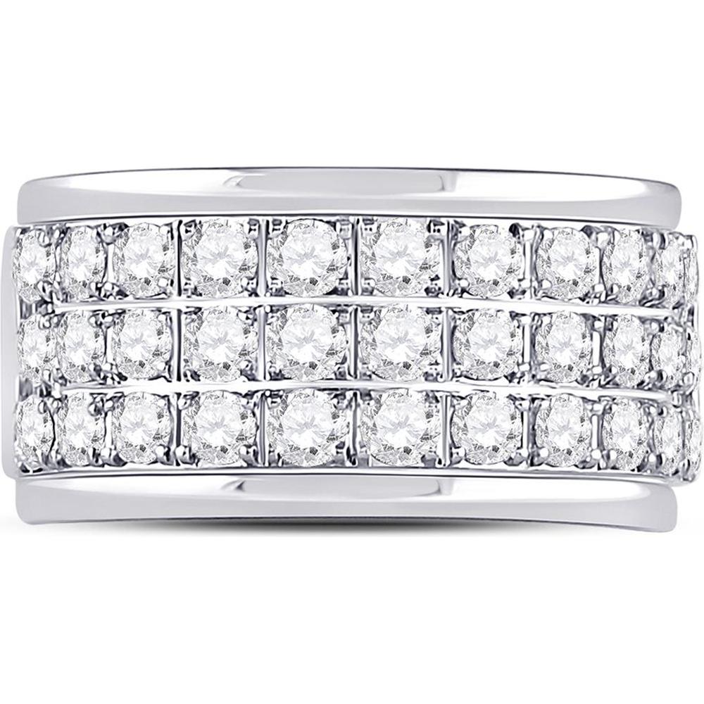 GND 10K White Gold Triple Row Round Diamond Band Ring - 1.50 Carat Total Diamond Weight