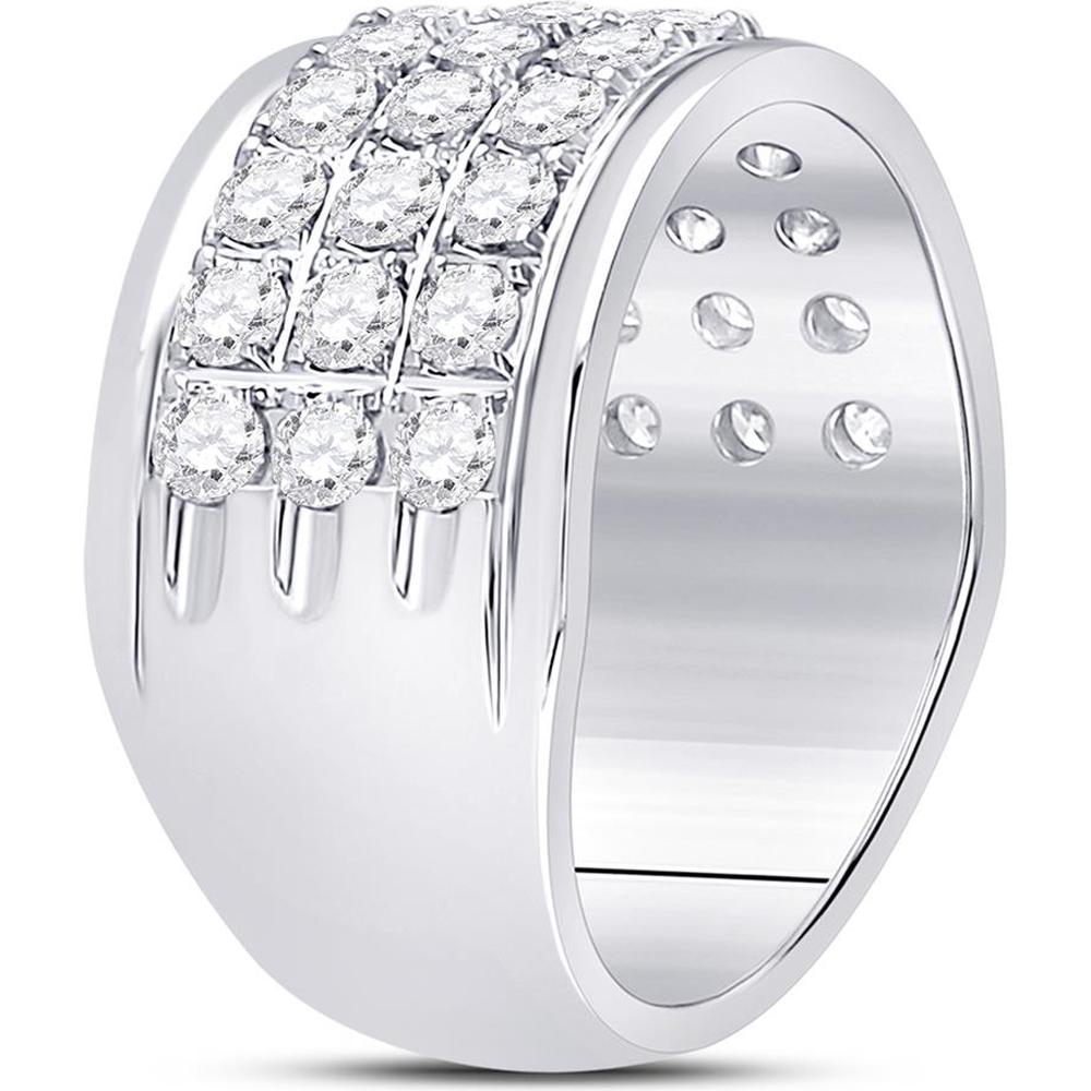 GND 10K White Gold Triple Row Round Diamond Band Ring - 1.50 Carat Total Diamond Weight