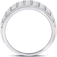 GND 10K White Gold Triple Row Round Diamond Band Ring - 1.50 Carat Total Diamond Weight