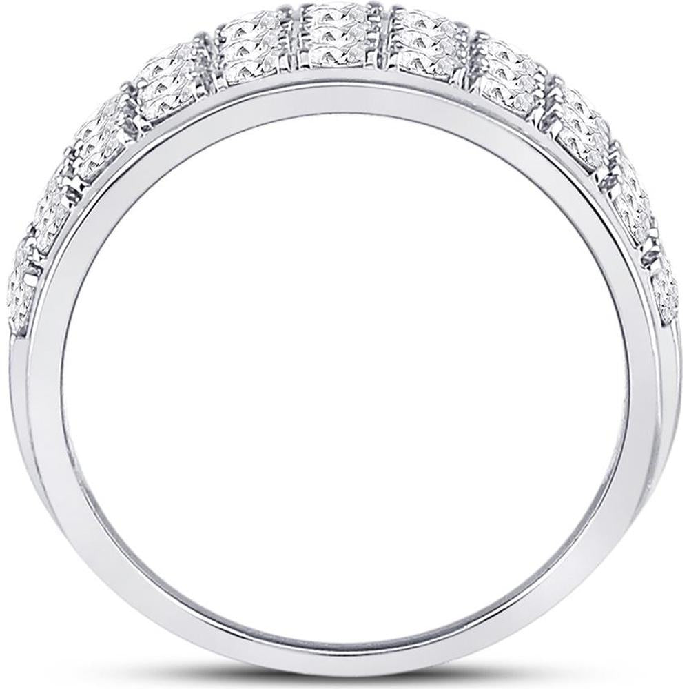 GND 10K White Gold Triple Row Round Diamond Band Ring - 1.50 Carat Total Diamond Weight