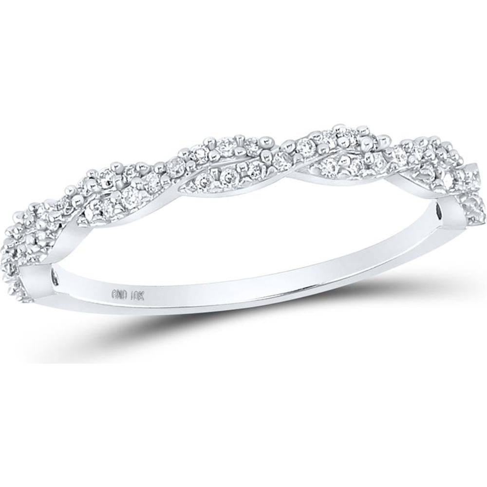 GND 10K White Gold Twist Stackable Band Ring with Prong-Set Round Diamonds - 1/6 Total Carat Weight