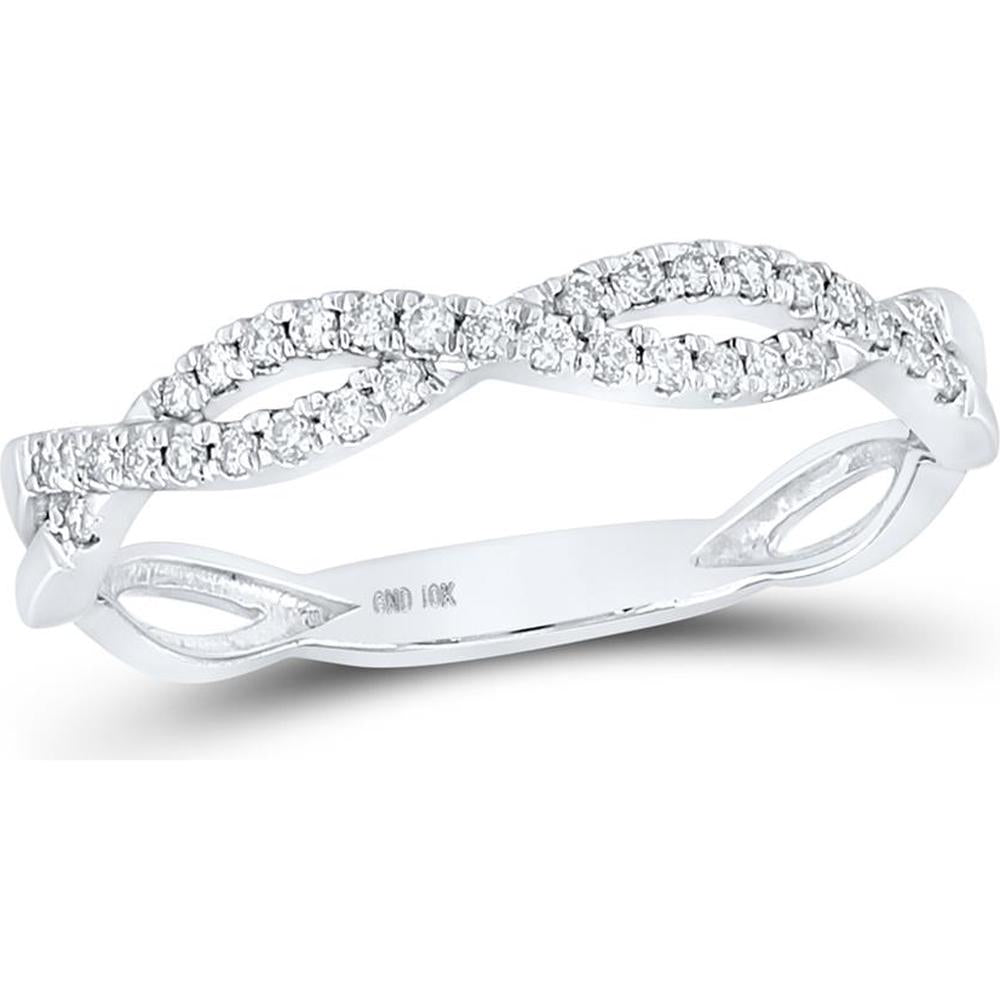 GND 10K White Gold Twist Stackable Band Ring with Prong-Set Round Diamonds - 1/6 Total Carat Weight