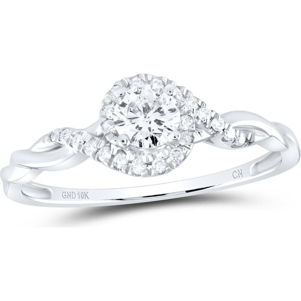 GND 10K White Gold Twisted Band Round Diamond Solitaire Bridal Engagement Ring - 1/3 Carat Total Diamond Weight