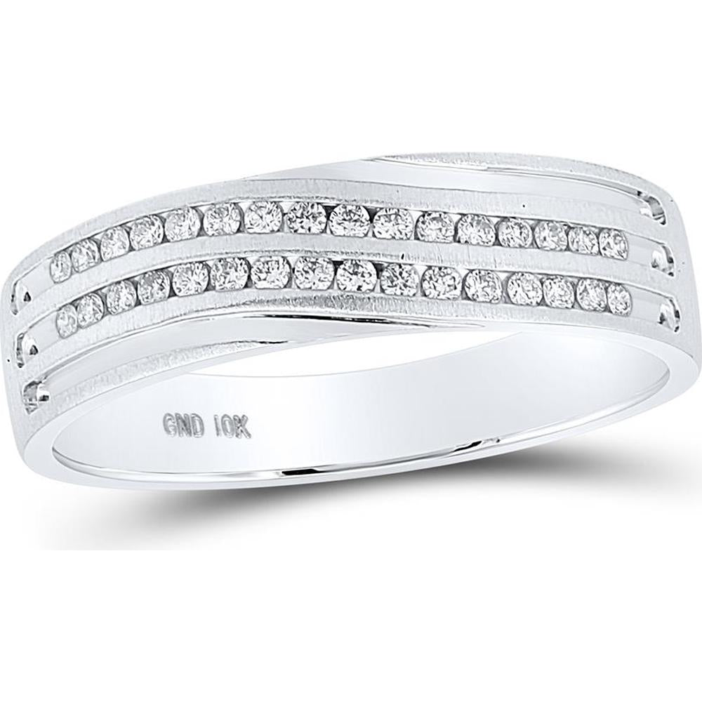 GND 10K White Gold Wedding Band Ring with Channel-Set Round Diamonds - 1/4 Carat Total Diamond Weight