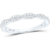 GND 10K White Gold Woven Twist Stackable Band Ring with Pave-Set Round Diamonds - 0.24 Carat Total Diamond Weight