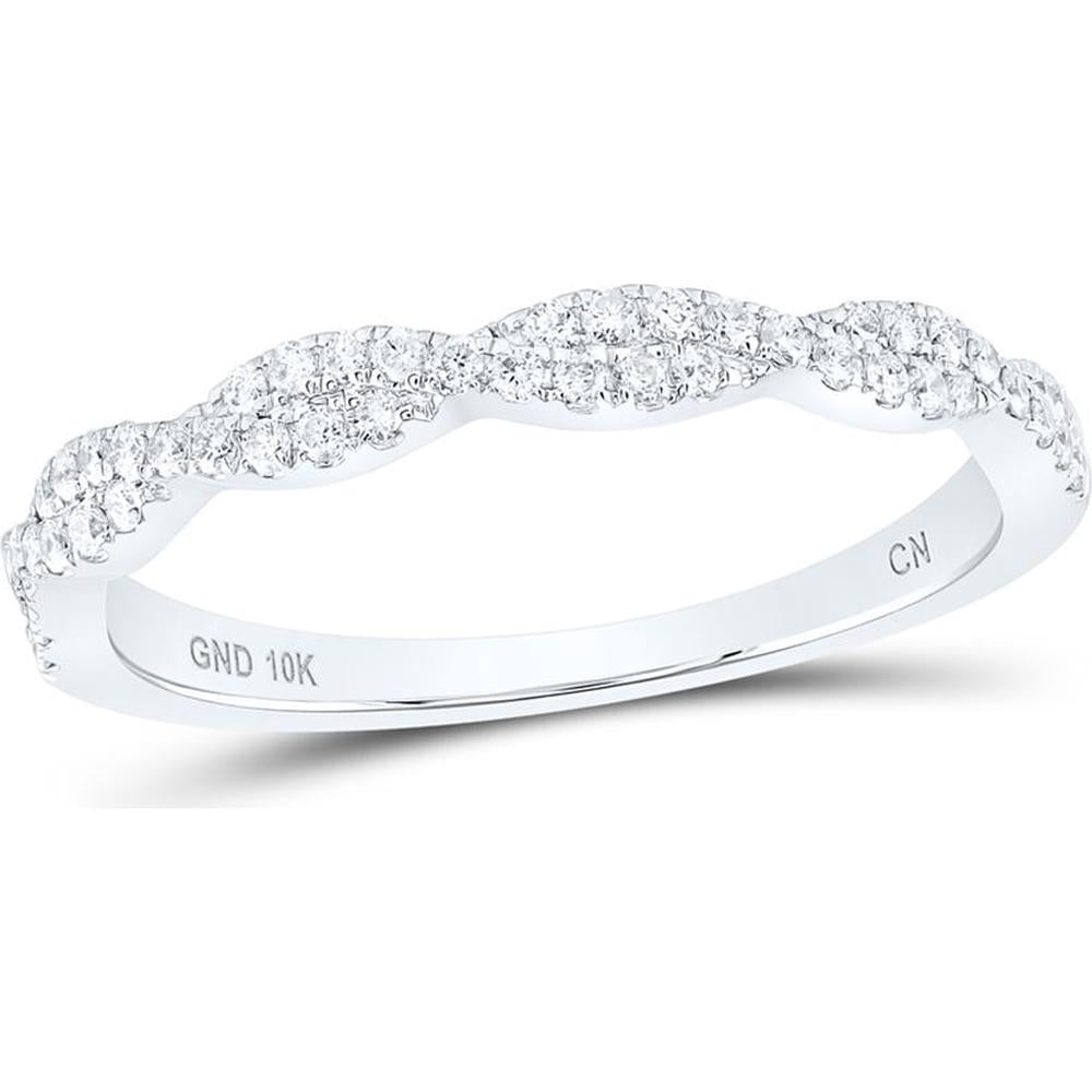 GND 10K White Gold Woven Twist Stackable Band Ring with Pave-Set Round Diamonds - 0.24 Carat Total Diamond Weight