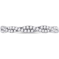 GND 10K White Gold Woven Twist Stackable Band Ring with Pave-Set Round Diamonds - 0.24 Carat Total Diamond Weight