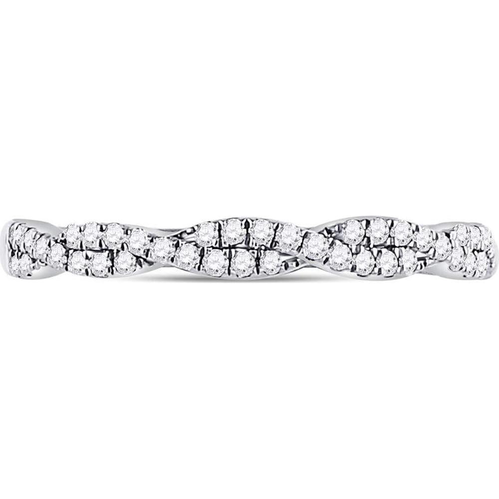 GND 10K White Gold Woven Twist Stackable Band Ring with Pave-Set Round Diamonds - 0.24 Carat Total Diamond Weight