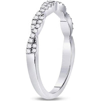 GND 10K White Gold Woven Twist Stackable Band Ring with Pave-Set Round Diamonds - 0.24 Carat Total Diamond Weight