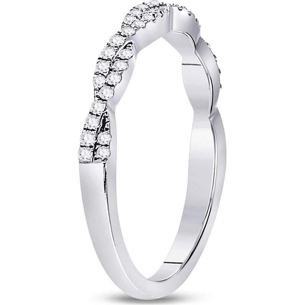 GND 10K White Gold Woven Twist Stackable Band Ring with Pave-Set Round Diamonds - 0.24 Carat Total Diamond Weight